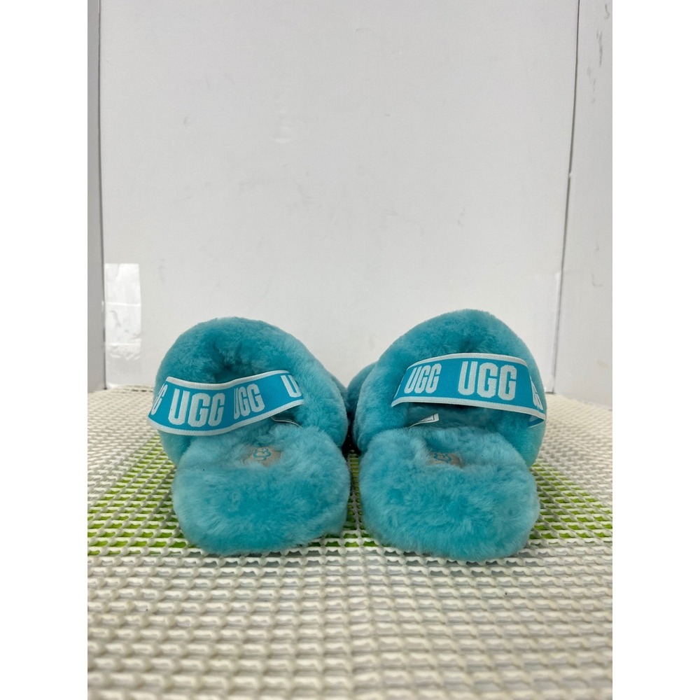 UGG Turquoise Blue Sheepskin Double Strap Slide Sandals Kids Size 4 - Picture 7 of 11